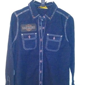 Harley Davidson Studded Raw Hem L/S